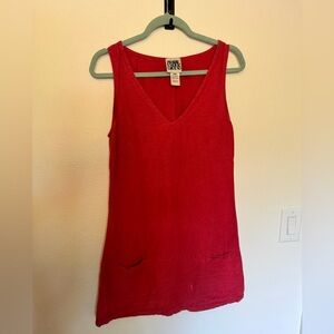 VTG Prairie Underground Hemp Silk Blend Red Mini Dress Pockets V Neck XS EUC
